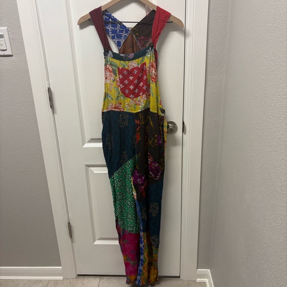 Sacred Threads Patchwork Overalls S/M Women's - image 1